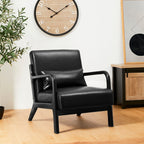 Glitzhome 30.75H Mid-Century Modern PU Leather Armchair Accent Chair with Pillow - 25.75W x 33.75D x 30.75H