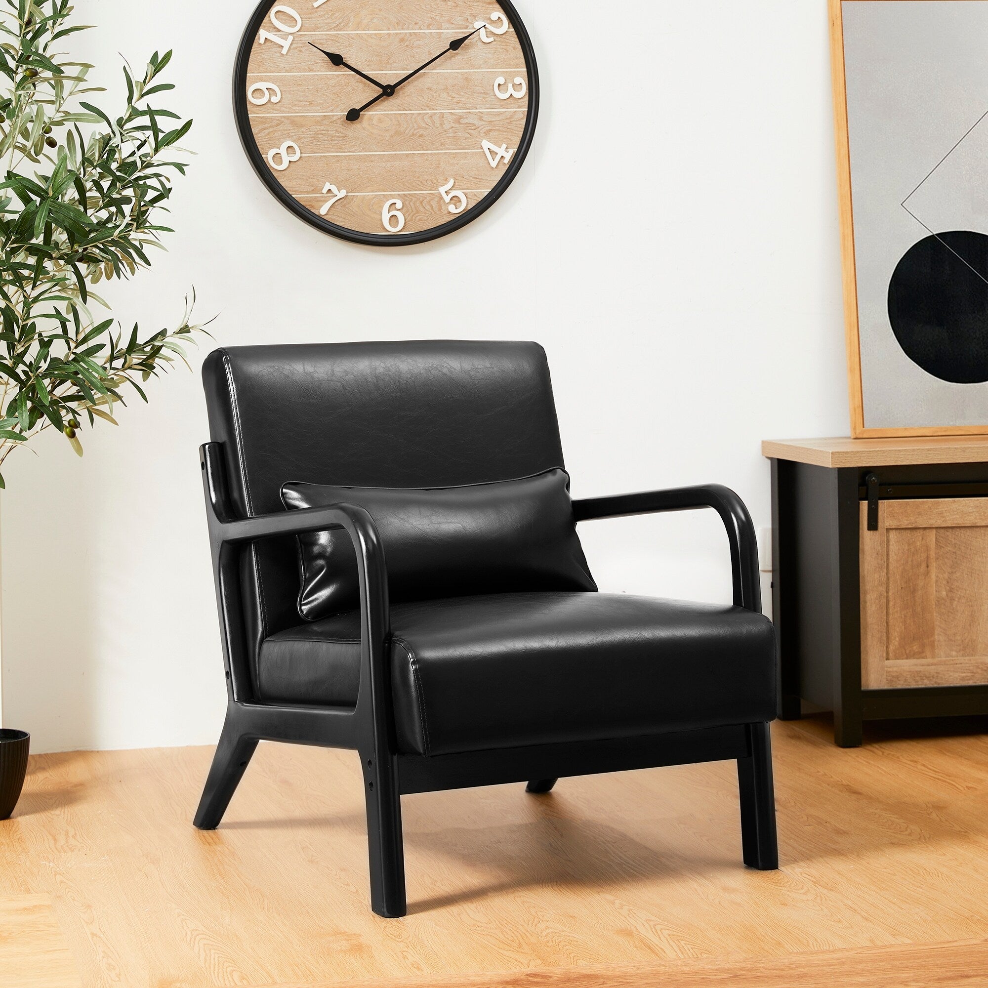 Fauteuil d'appoint moderne en cuir PU Glitzhome 30,75 h avec coussin, style milieu de siècle – 25,75 l x 33,75 p x 30,75 h