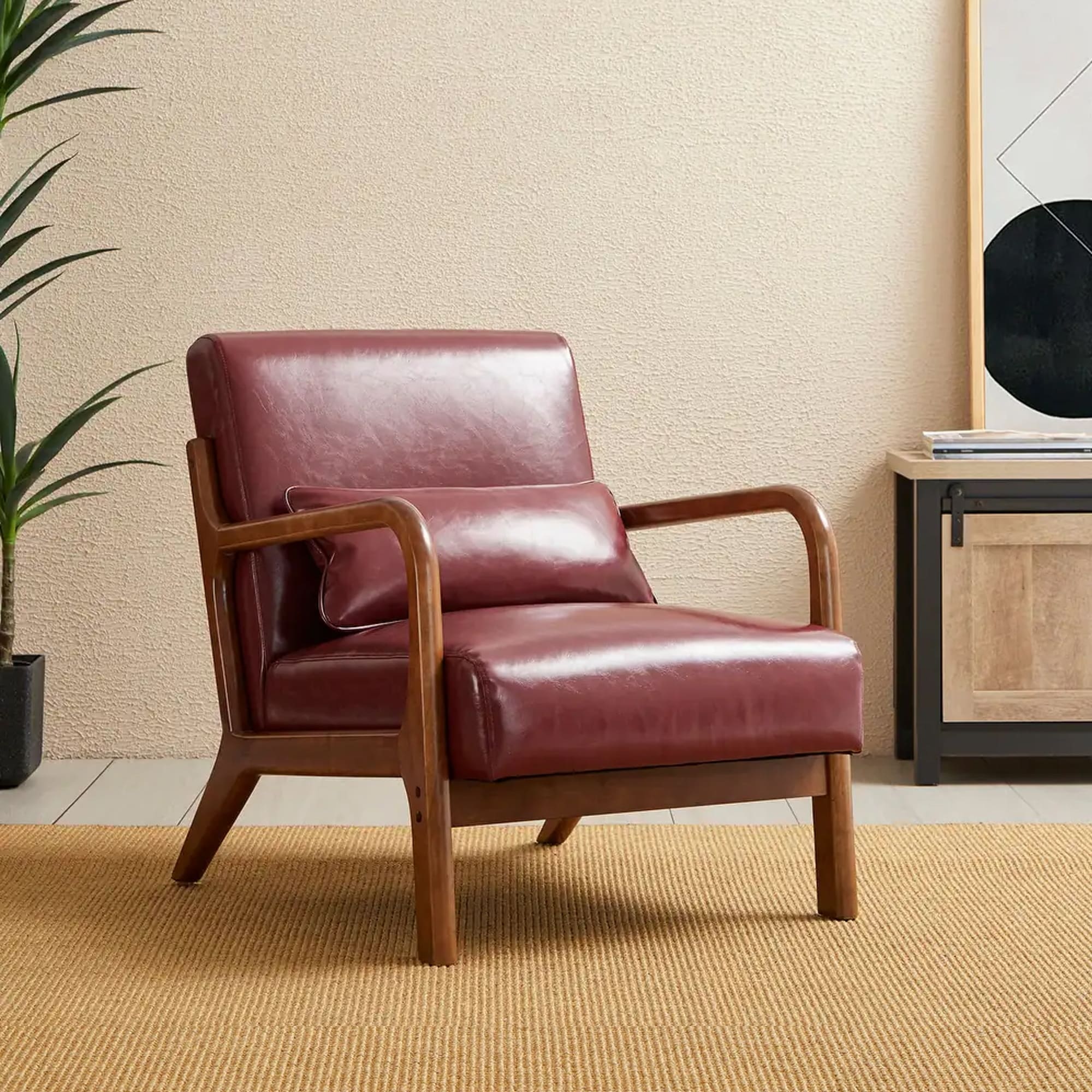 Fauteuil d'appoint moderne en cuir PU Glitzhome 30,75 h avec coussin, style milieu de siècle – 25,75 l x 33,75 p x 30,75 h