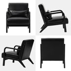 Glitzhome 30.75H Mid-Century Modern PU Leather Armchair Accent Chair with Pillow - 25.75W x 33.75D x 30.75H