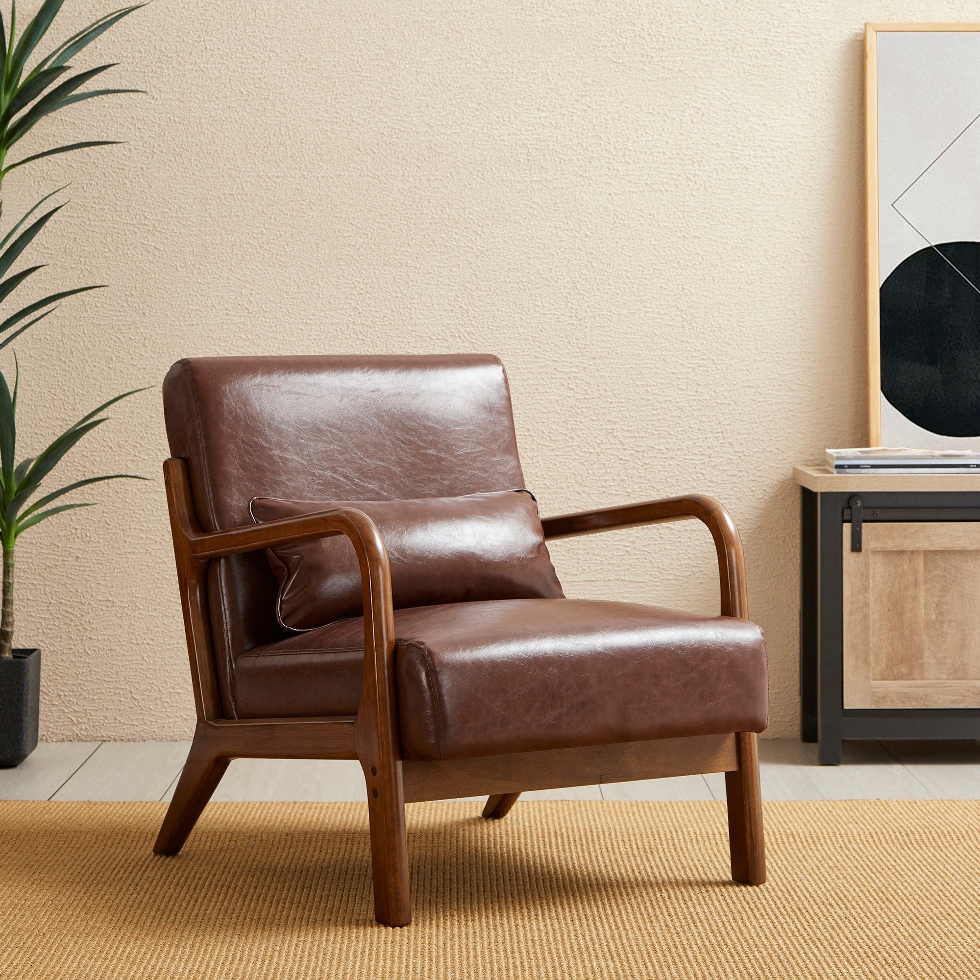 Fauteuil d'appoint moderne en cuir PU Glitzhome 30,75 h avec coussin, style milieu de siècle – 25,75 l x 33,75 p x 30,75 h