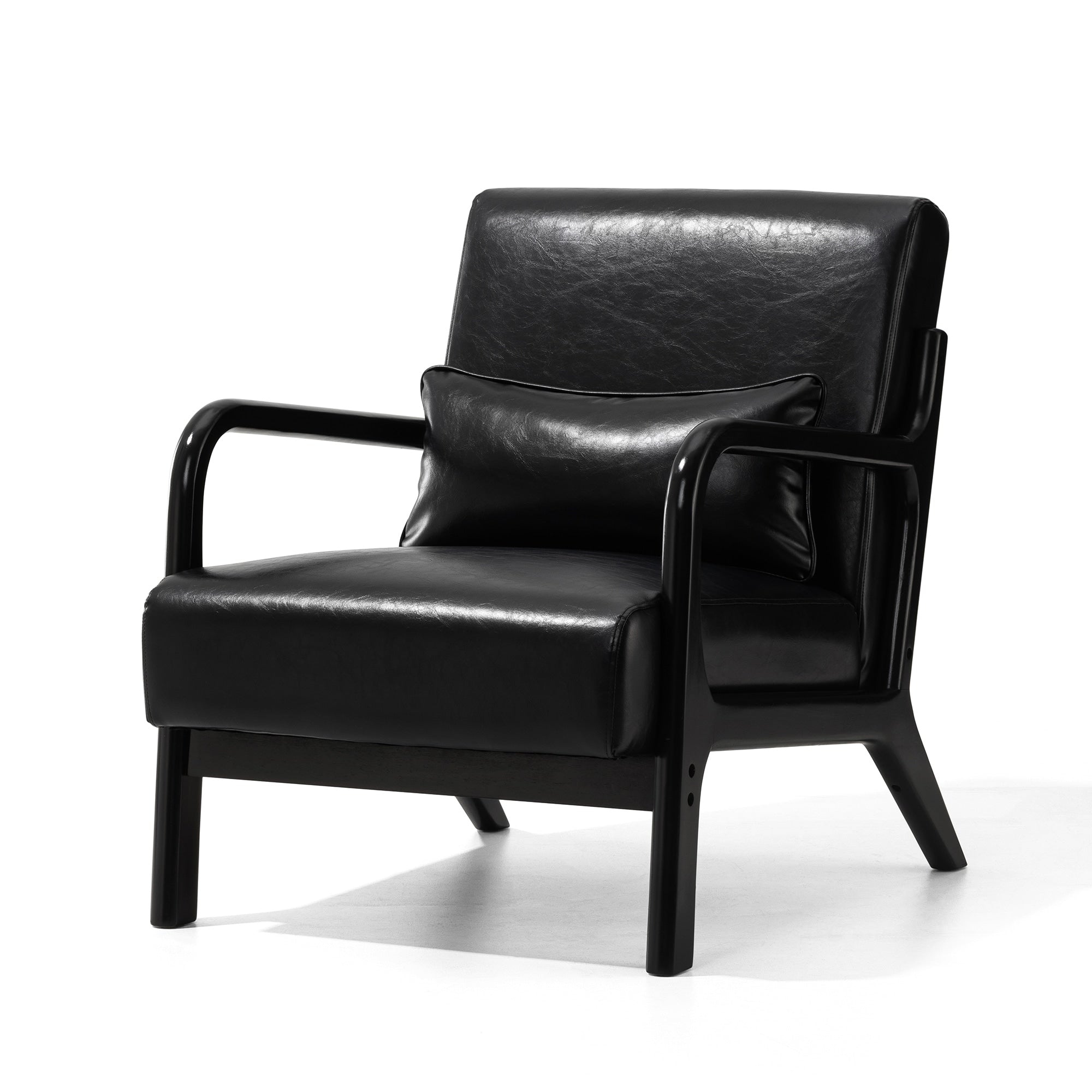 Glitzhome 30.75H Mid-Century Modern PU Leather Armchair Accent Chair with Pillow - 25.75W x 33.75D x 30.75H