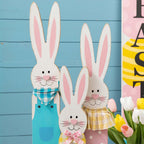 Glitzhome 30H Pâques en bois Famille de lapins debout Panneau de porche Décor avec couronne