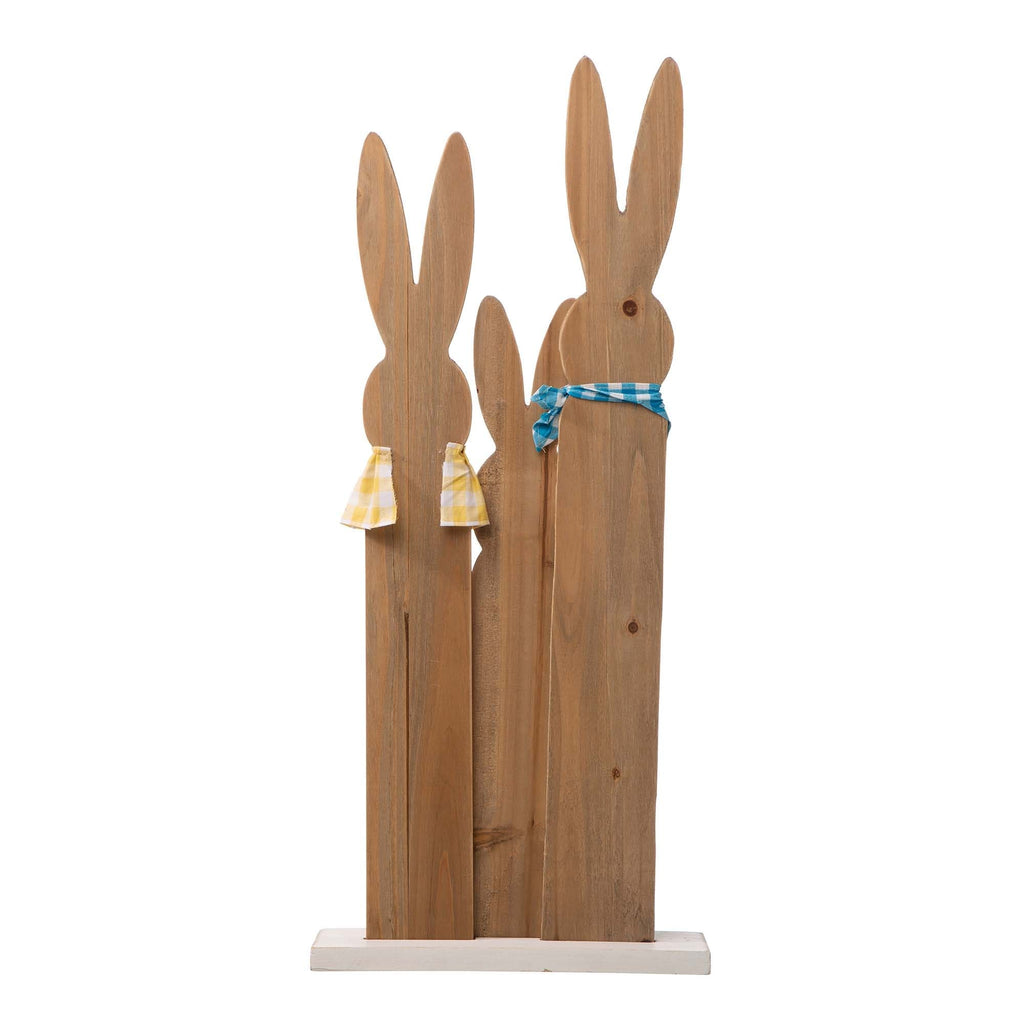 Glitzhome 30H Pâques en bois Famille de lapins debout Panneau de porche Décor avec couronne