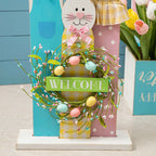Glitzhome 30H Pâques en bois Famille de lapins debout Panneau de porche Décor avec couronne