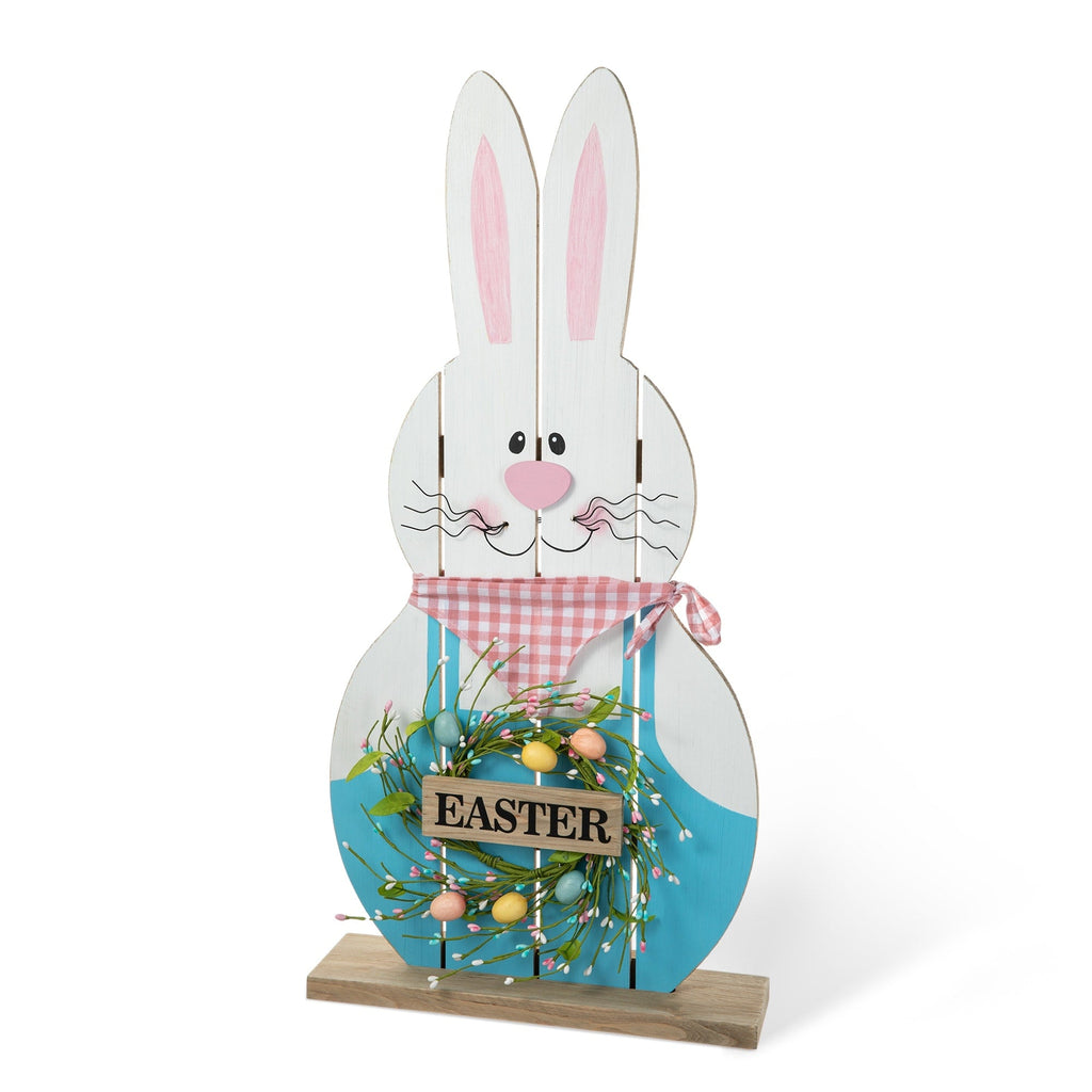 Glitzhome 30H Pâques en bois Famille de lapins debout Panneau de porche Décor avec couronne