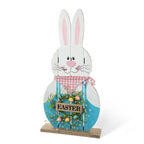 Glitzhome 30H Pâques en bois Famille de lapins debout Panneau de porche Décor avec couronne