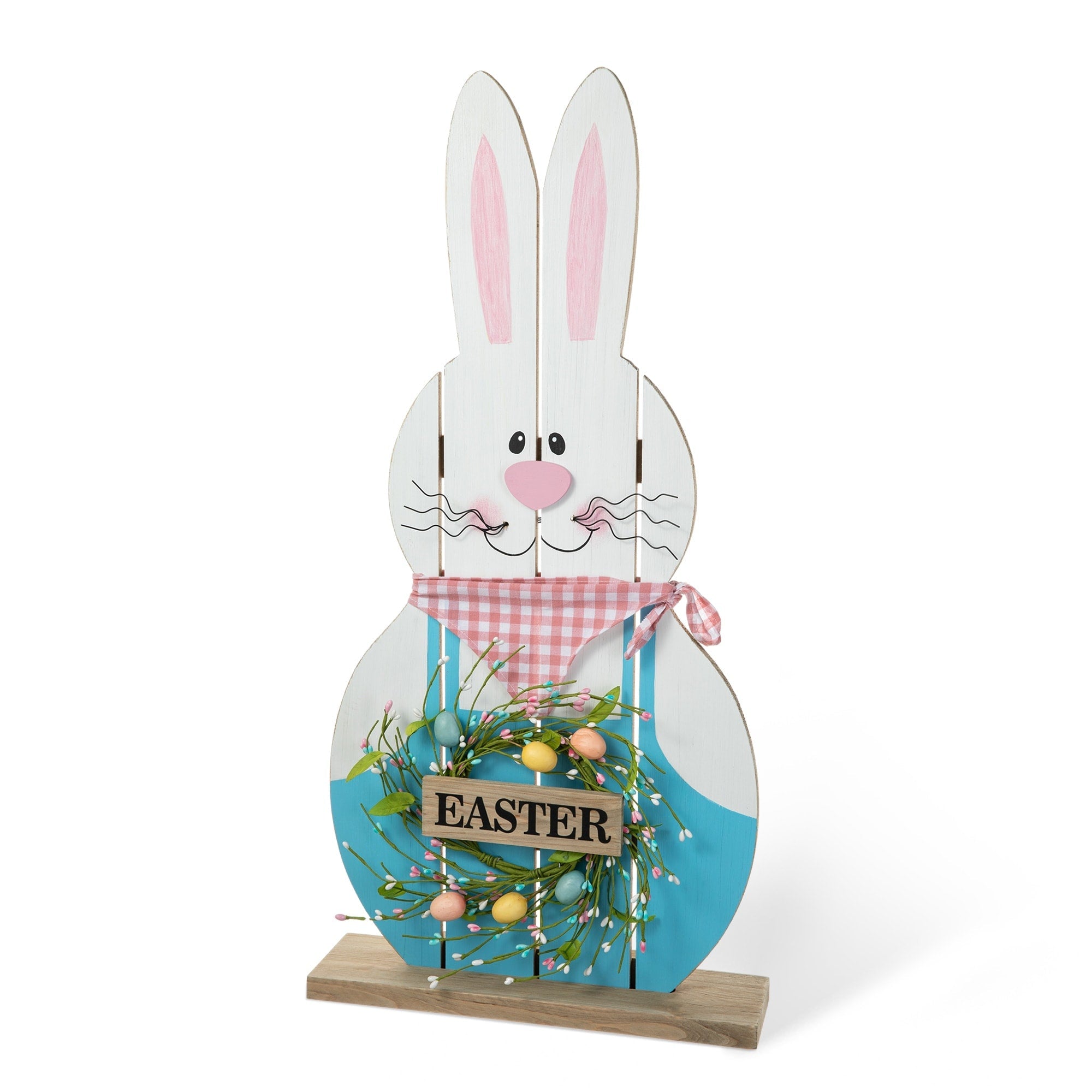 Glitzhome 30H Pâques en bois Famille de lapins debout Panneau de porche Décor avec couronne