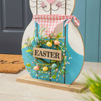 Glitzhome 30H Pâques en bois Famille de lapins debout Panneau de porche Décor avec couronne