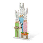 Glitzhome 30H Pâques en bois Famille de lapins debout Panneau de porche Décor avec couronne