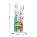 Glitzhome 30H Pâques en bois Famille de lapins debout Panneau de porche Décor avec couronne