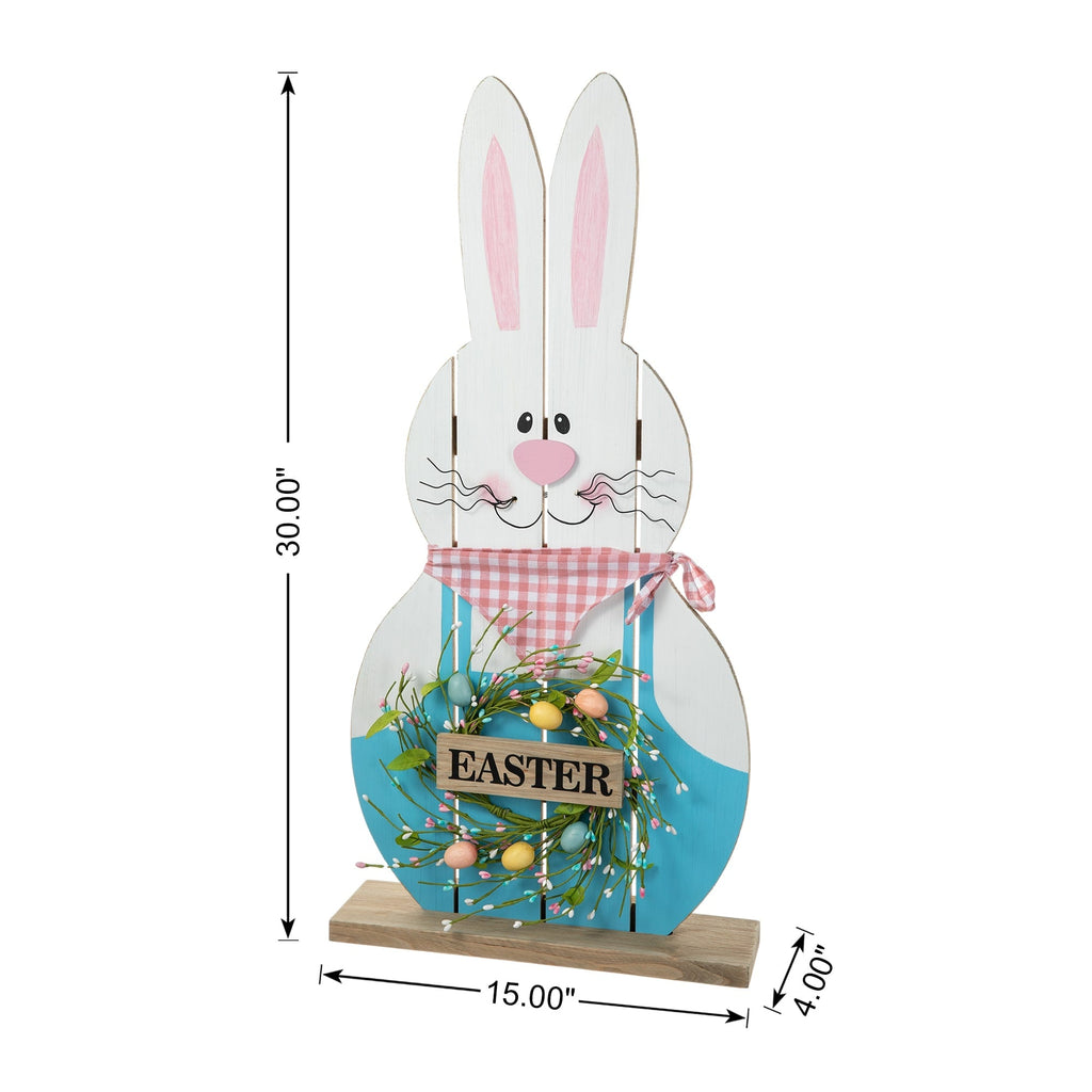 Glitzhome 30H Pâques en bois Famille de lapins debout Panneau de porche Décor avec couronne