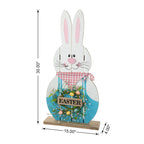 Glitzhome 30H Pâques en bois Famille de lapins debout Panneau de porche Décor avec couronne