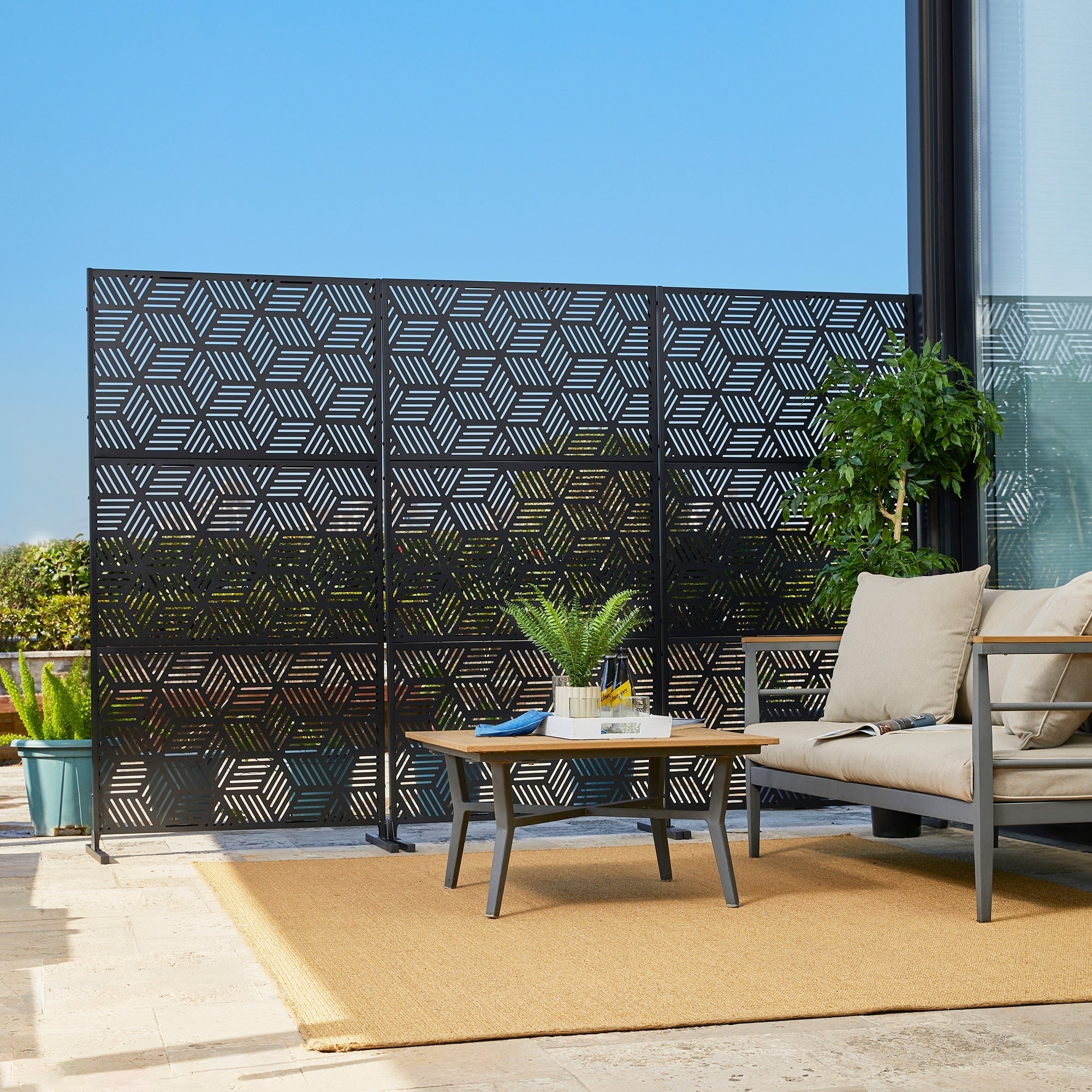 Paravent de confidentialité à 3 panneaux galvanisé à motifs floraux de 1,8 m de Glitzhome