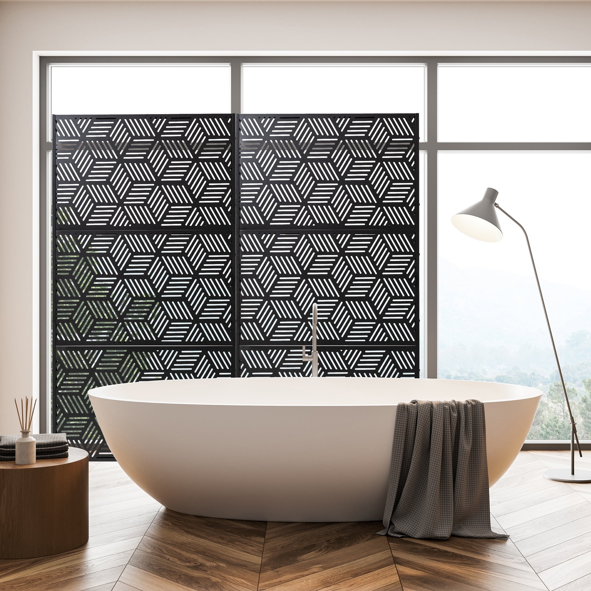 Paravent de confidentialité à 3 panneaux galvanisé à motifs floraux de 1,8 m de Glitzhome