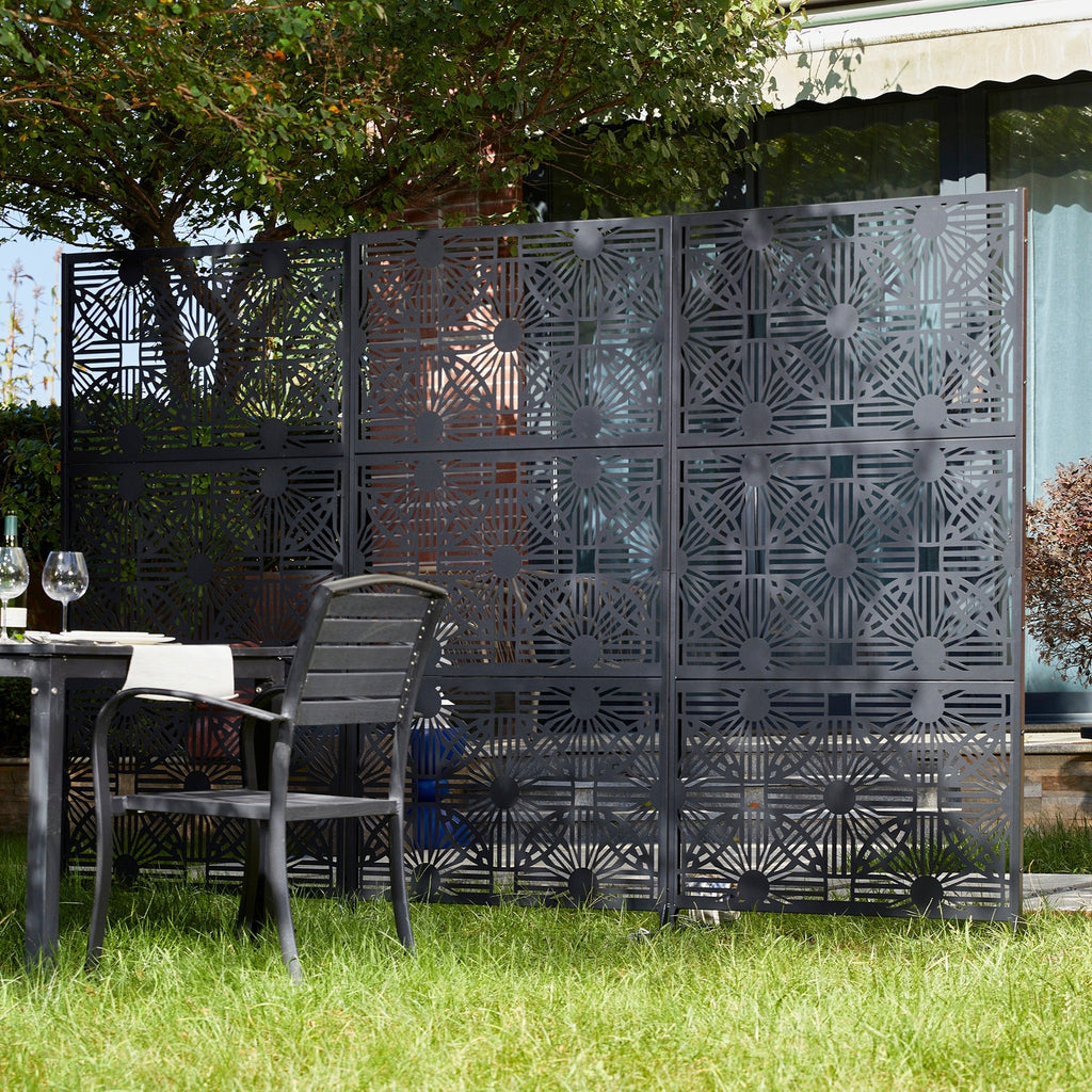 Paravent de confidentialité à 3 panneaux galvanisé à motifs floraux de 1,8 m de Glitzhome