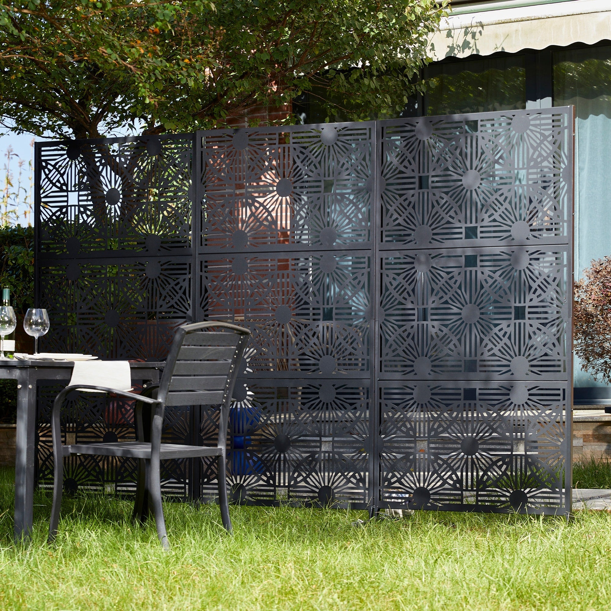 Paravent de confidentialité à 3 panneaux galvanisé à motifs floraux de 1,8 m de Glitzhome