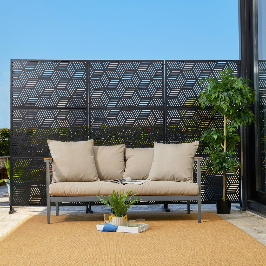 Paravent de confidentialité à 3 panneaux galvanisé à motifs floraux de 1,8 m de Glitzhome
