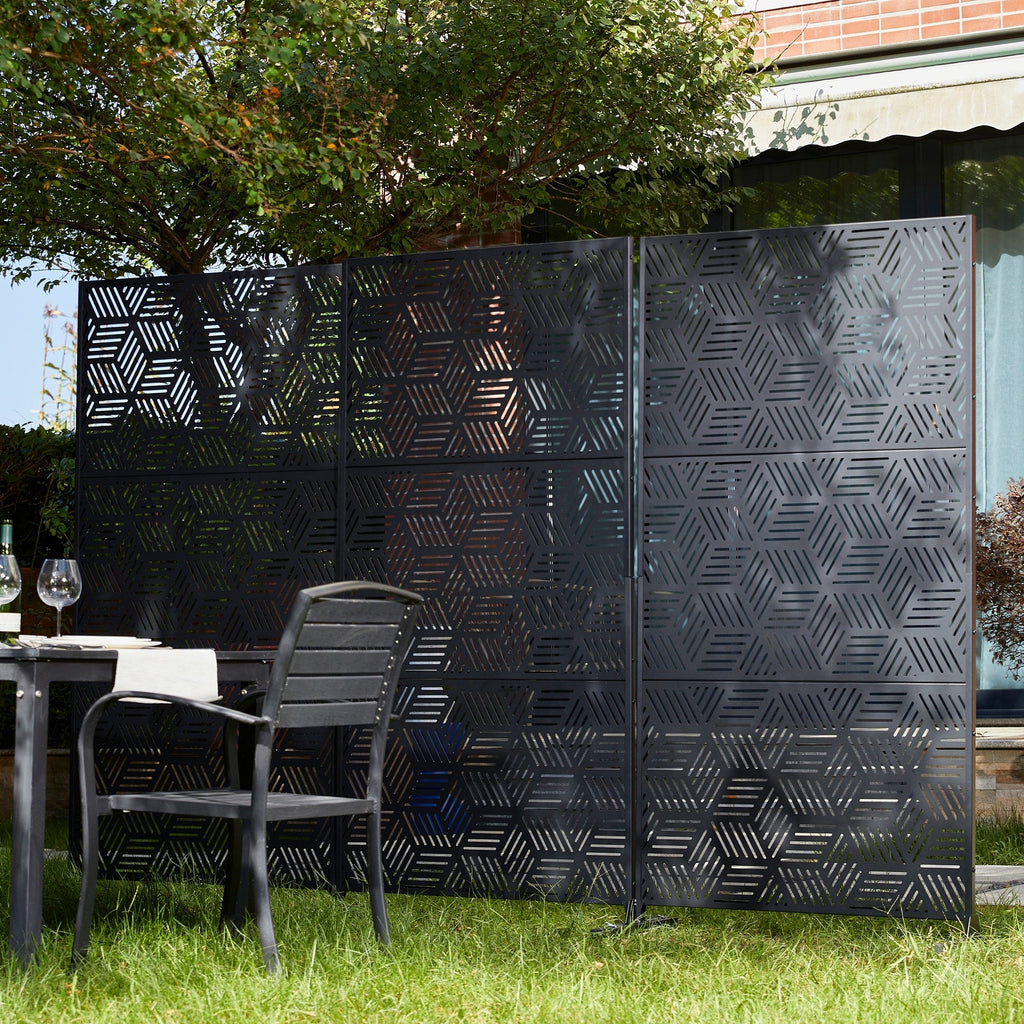 Paravent de confidentialité à 3 panneaux galvanisé à motifs floraux de 1,8 m de Glitzhome
