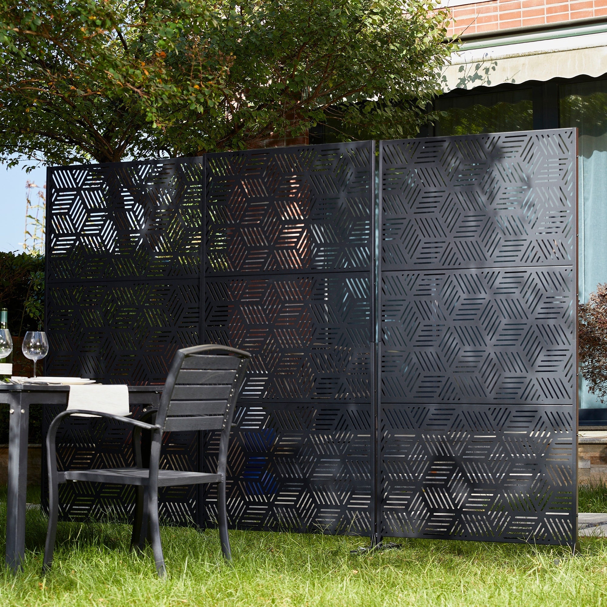 Paravent de confidentialité à 3 panneaux galvanisé à motifs floraux de 1,8 m de Glitzhome