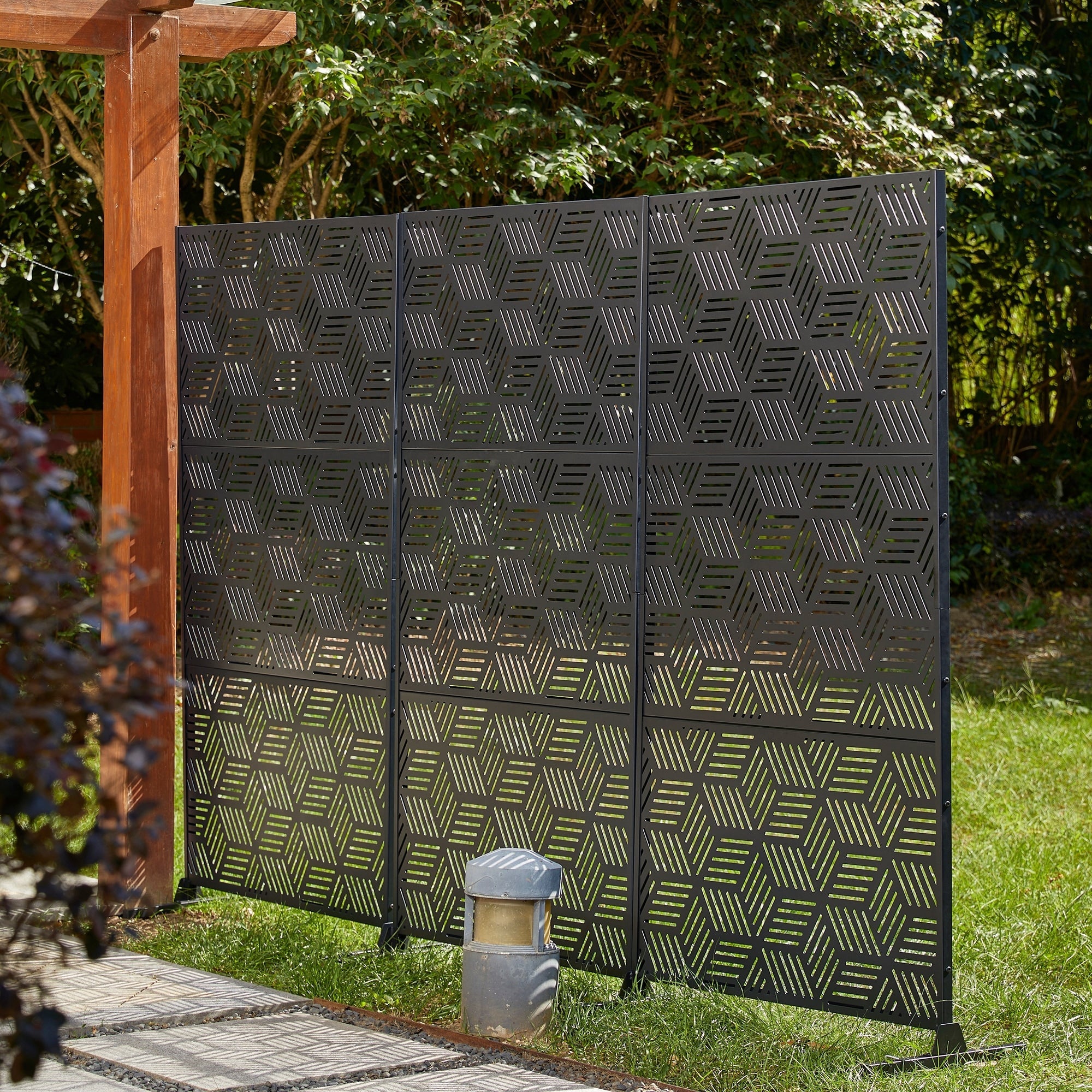 Paravent de confidentialité à 3 panneaux galvanisé à motifs floraux de 1,8 m de Glitzhome