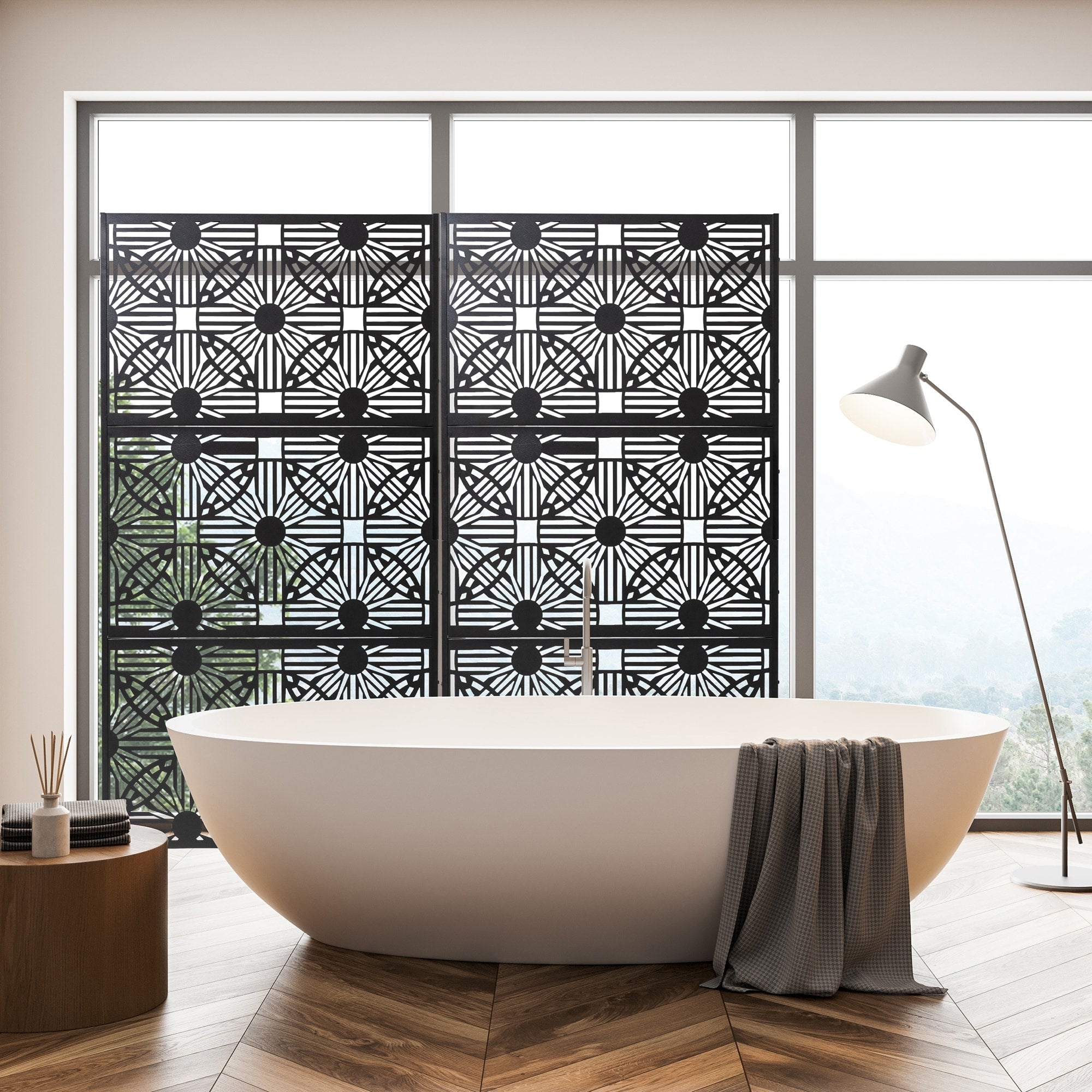 Paravent de confidentialité à 3 panneaux galvanisé à motifs floraux de 1,8 m de Glitzhome