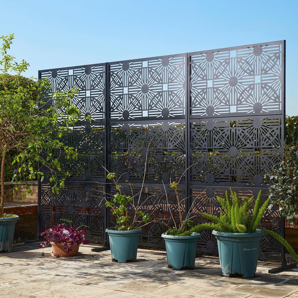 Paravent de confidentialité à 3 panneaux galvanisé à motifs floraux de 1,8 m de Glitzhome