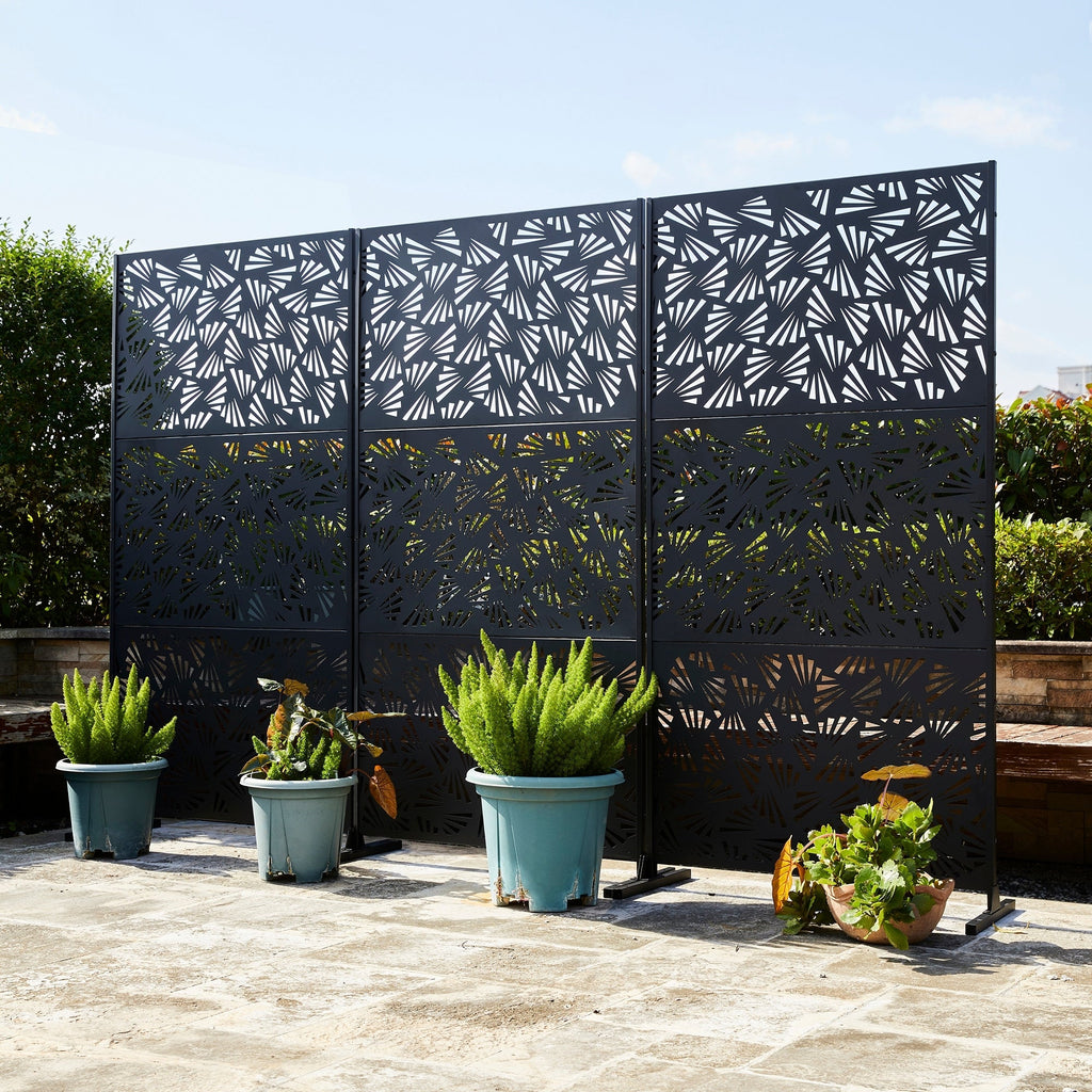 Paravent de confidentialité à 3 panneaux galvanisé à motifs floraux de 1,8 m de Glitzhome