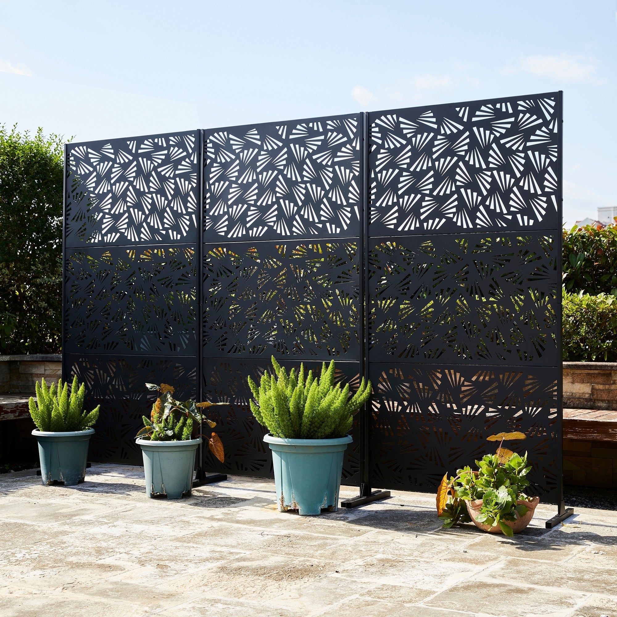 Paravent de confidentialité à 3 panneaux galvanisé à motifs floraux de 1,8 m de Glitzhome