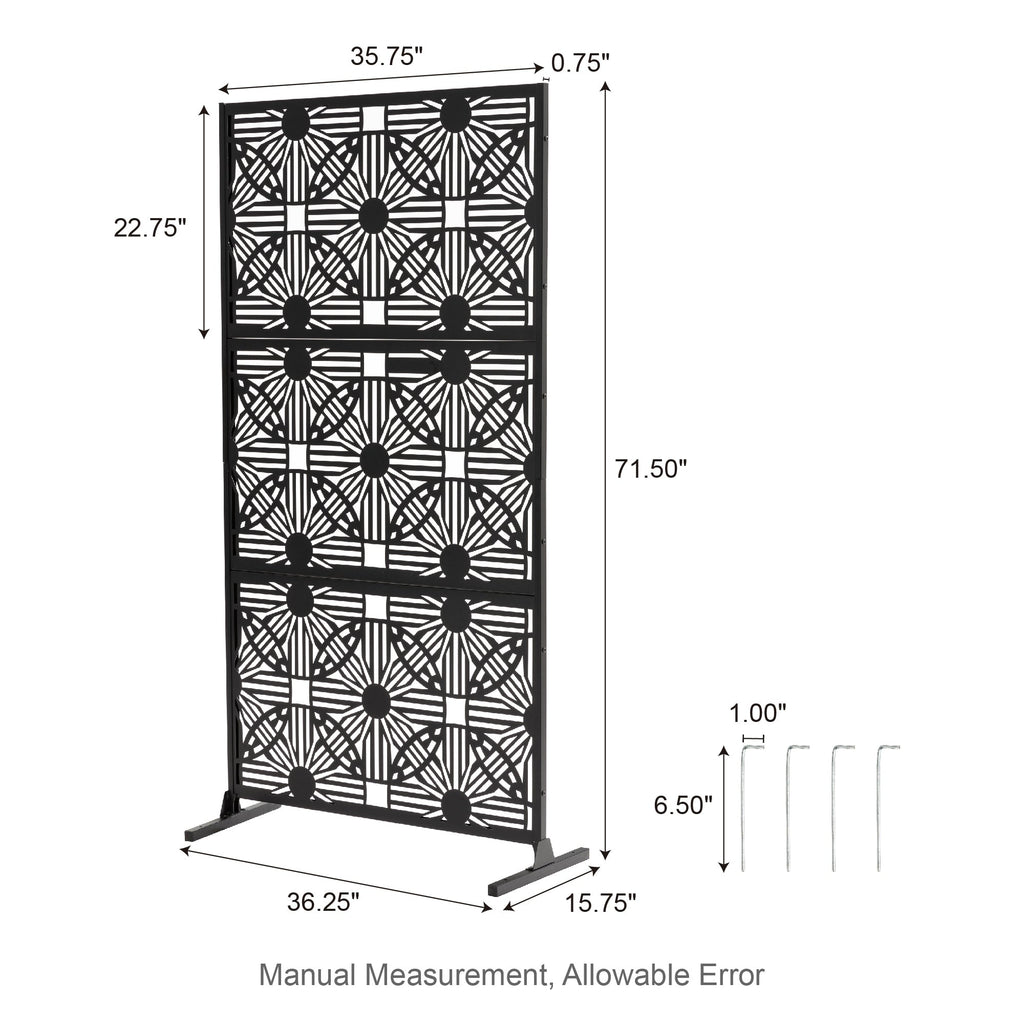 Paravent de confidentialité à 3 panneaux galvanisé à motifs floraux de 1,8 m de Glitzhome