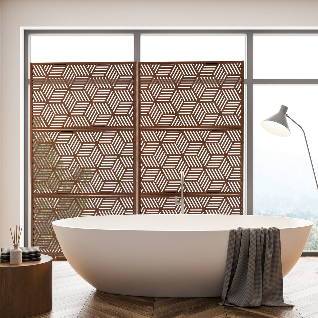 Paravent de confidentialité à 3 panneaux galvanisé à motifs floraux de 1,8 m de Glitzhome