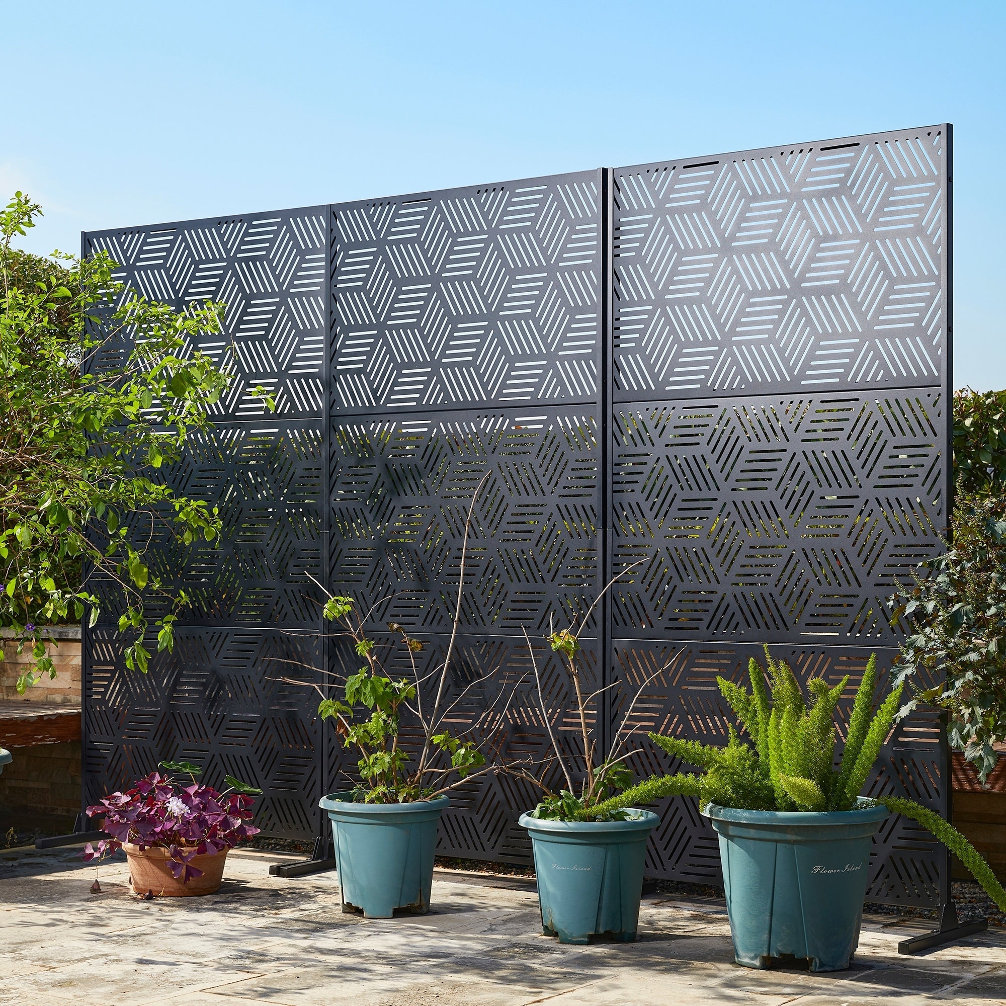 Paravent de confidentialité à 3 panneaux galvanisé à motifs floraux de 1,8 m de Glitzhome