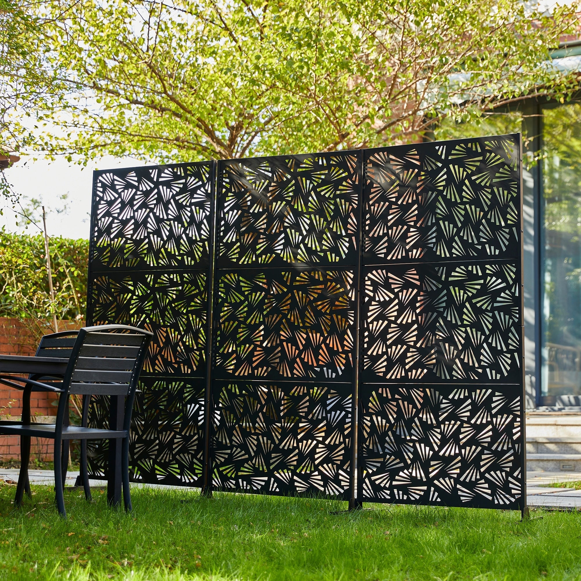 Paravent de confidentialité à 3 panneaux galvanisé à motifs floraux de 1,8 m de Glitzhome