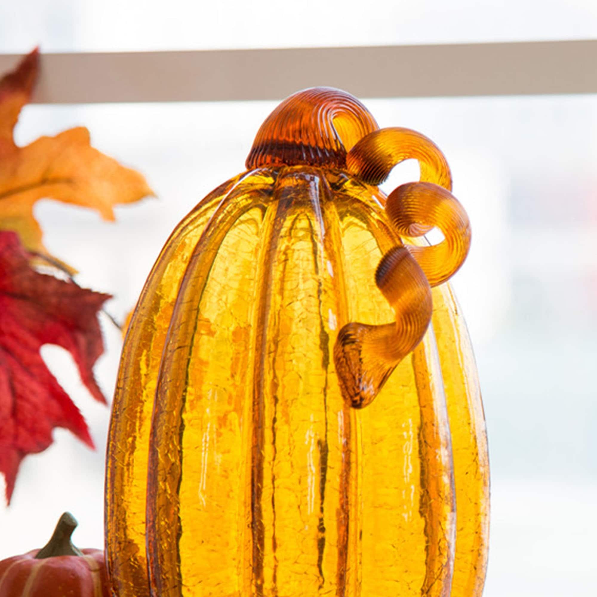 Citrouilles en verre soufflé à la main Glitzhome Amber Crackle pour la décoration des récoltes d'automne