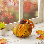 Décoration de table de Thanksgiving en verre soufflé à la main à rayures multiples Glitzhome Fall Harvest