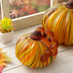 Décoration de table de Thanksgiving en verre soufflé à la main à rayures multiples Glitzhome Fall Harvest