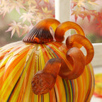 Décoration de table de Thanksgiving en verre soufflé à la main à rayures multiples Glitzhome Fall Harvest