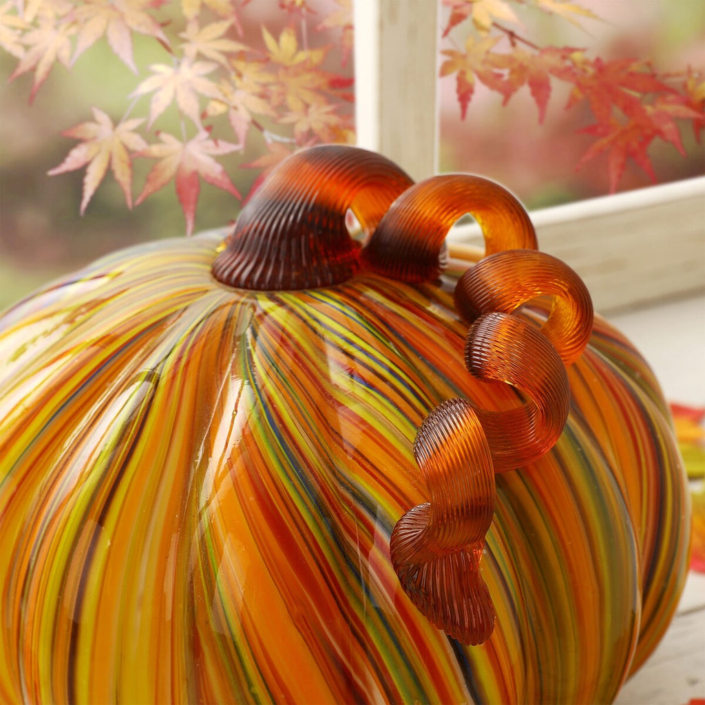 Décoration de table de Thanksgiving en verre soufflé à la main à rayures multiples Glitzhome Fall Harvest