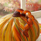 Décoration de table de Thanksgiving en verre soufflé à la main à rayures multiples Glitzhome Fall Harvest