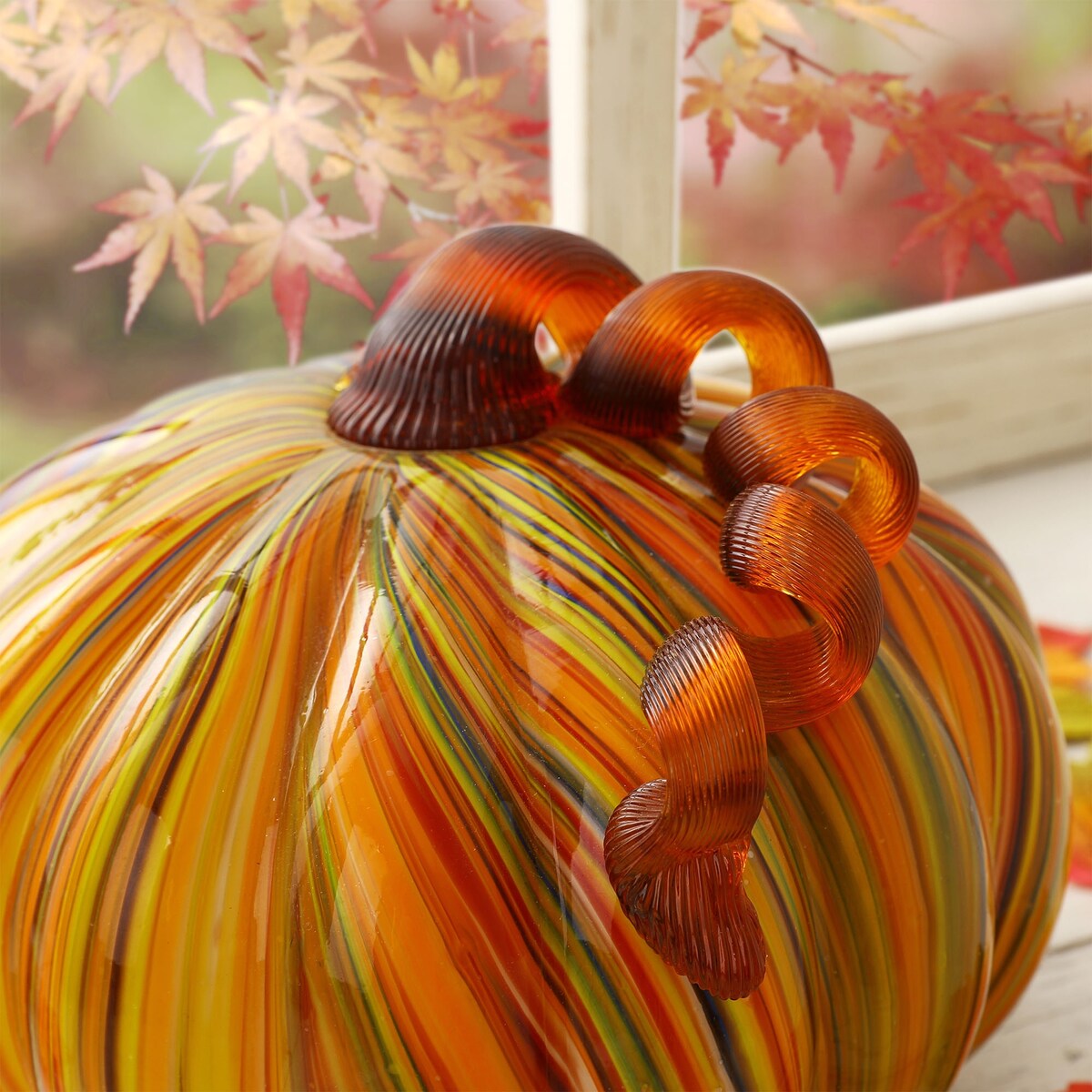 Décoration de table de Thanksgiving en verre soufflé à la main à rayures multiples Glitzhome Fall Harvest