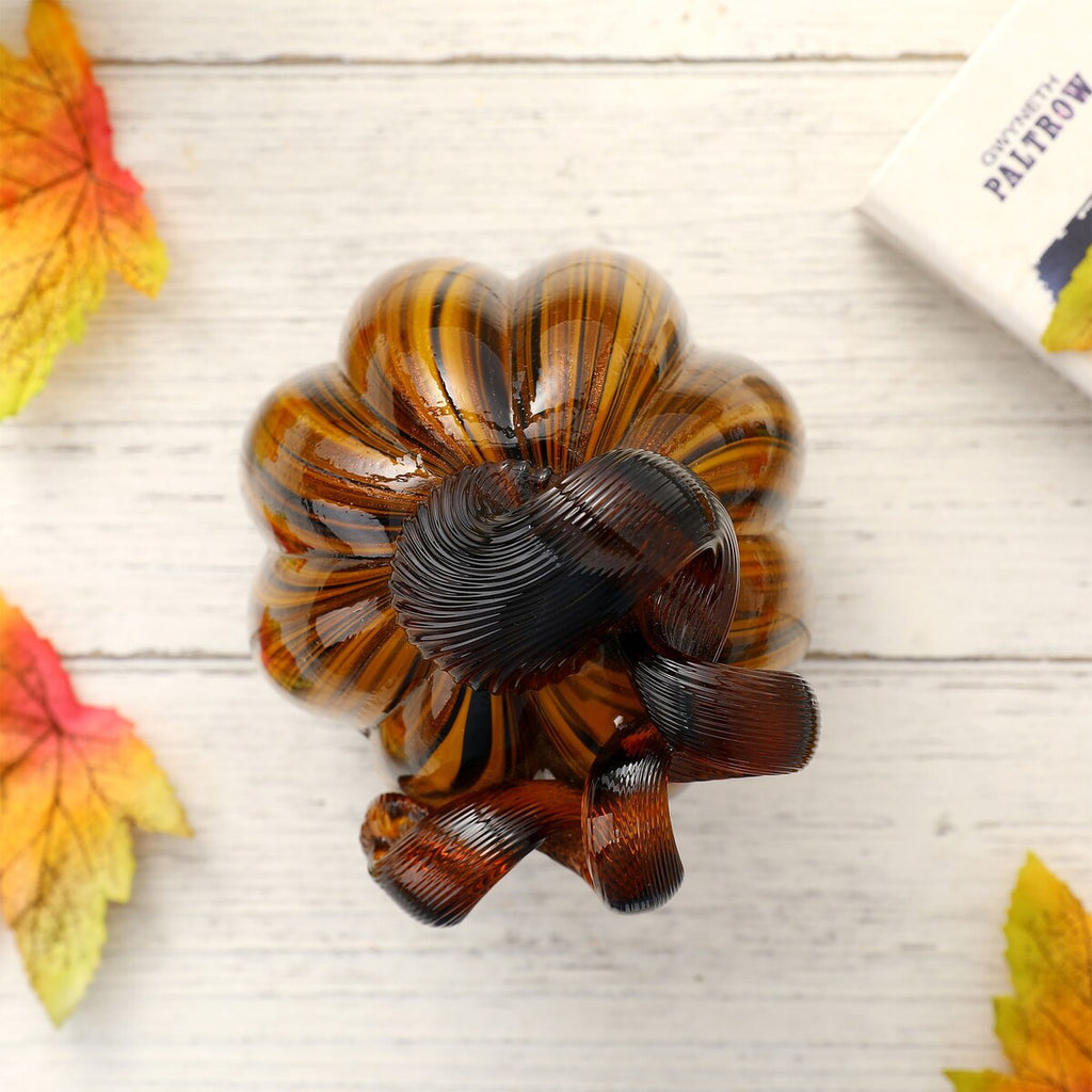 Décoration de table de Thanksgiving en verre soufflé à la main à rayures multiples Glitzhome Fall Harvest