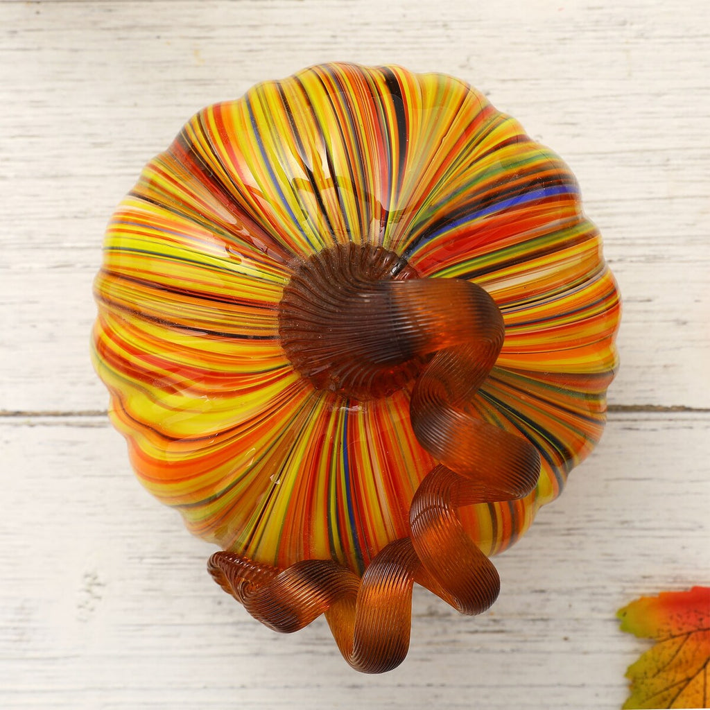 Décoration de table de Thanksgiving en verre soufflé à la main à rayures multiples Glitzhome Fall Harvest