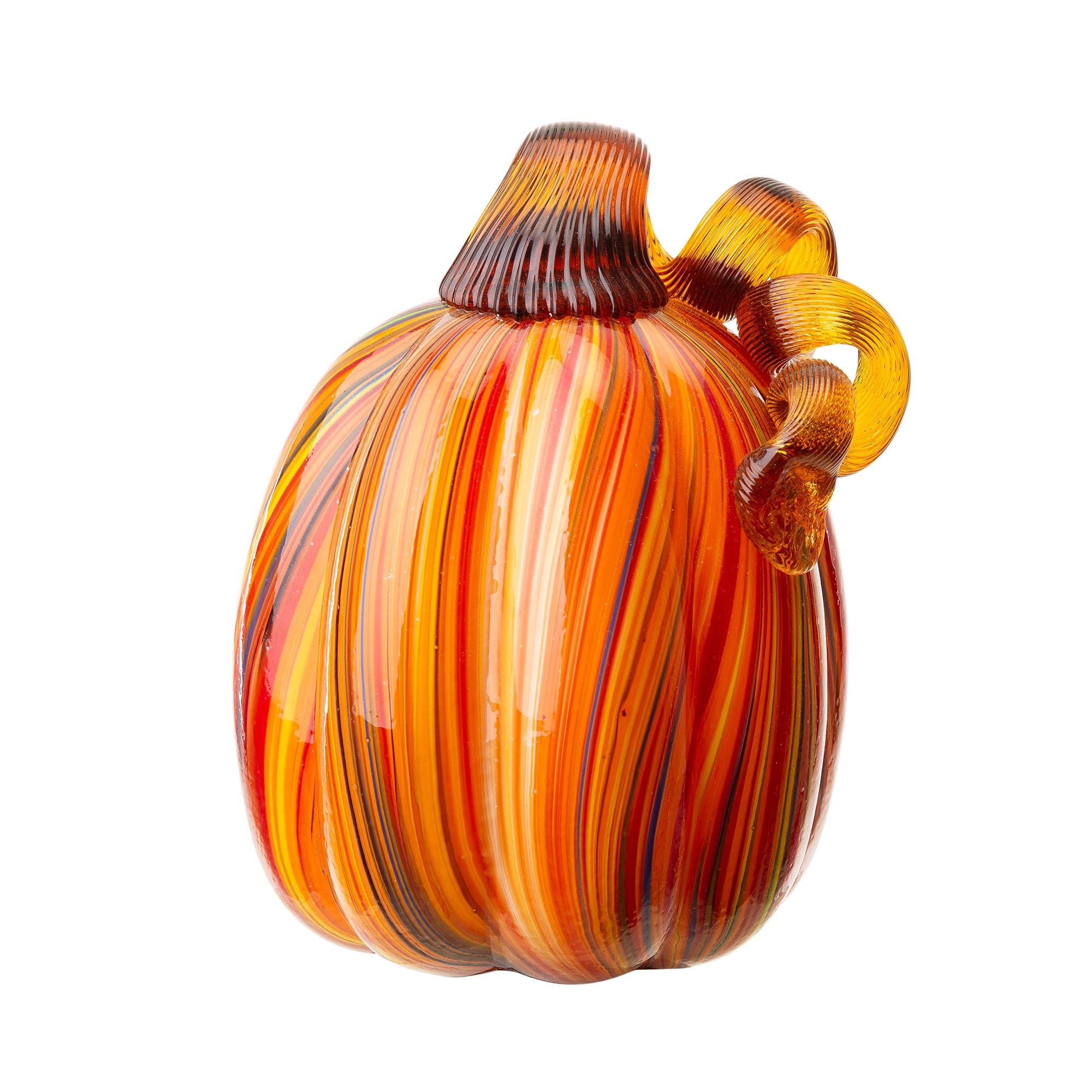 Décorations de citrouilles en verre à rayures multiples pour la récolte d'automne, Halloween, Thanksgiving, festival, Glitzhome