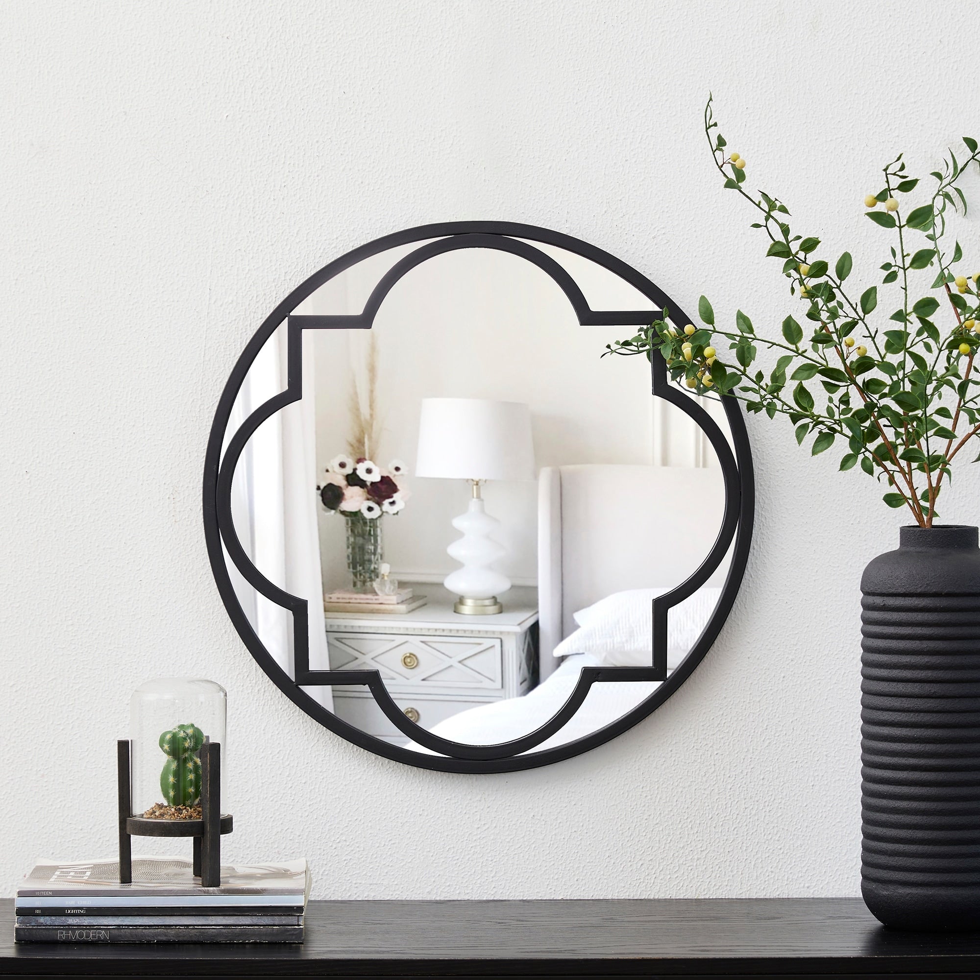Miroir mural moderne rond/arqué en métal noir Glitzhome, décoration d'intérieur