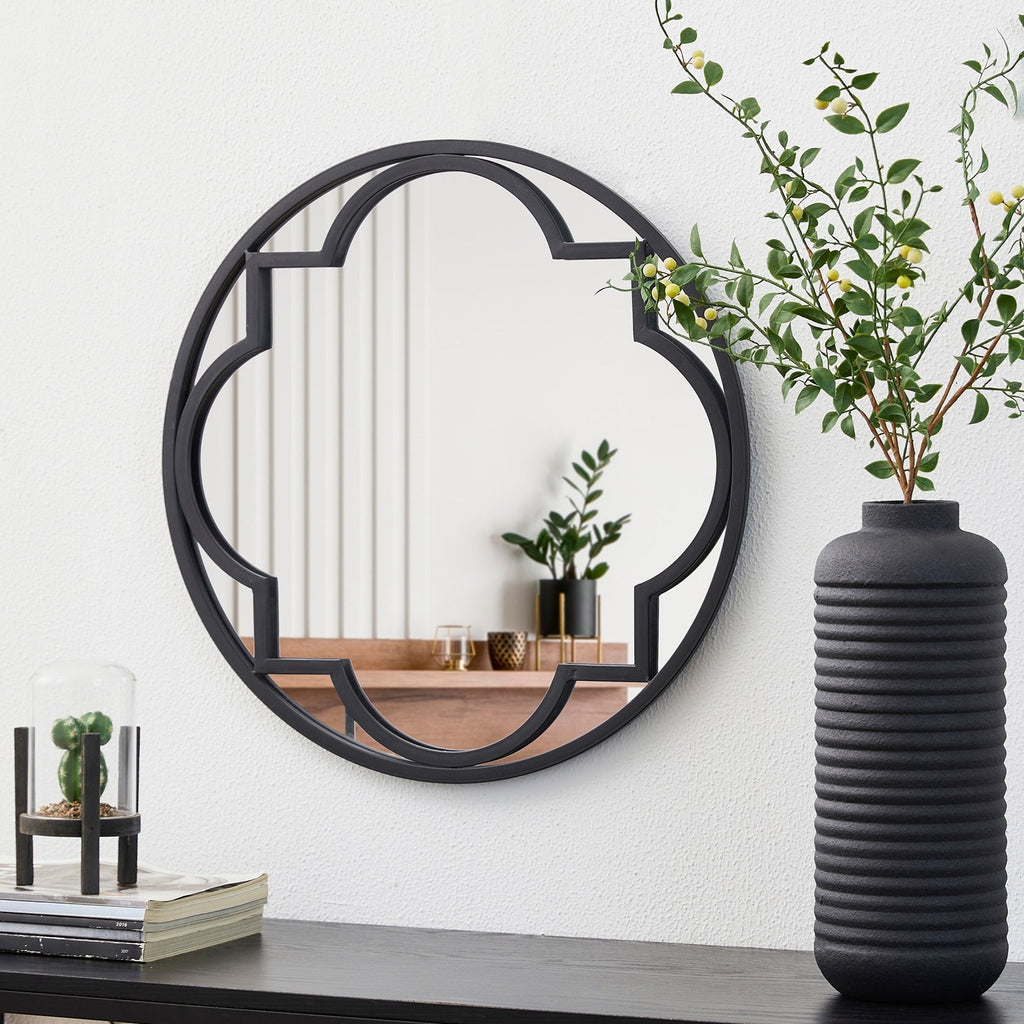 Miroir mural moderne rond/arqué en métal noir Glitzhome, décoration d'intérieur