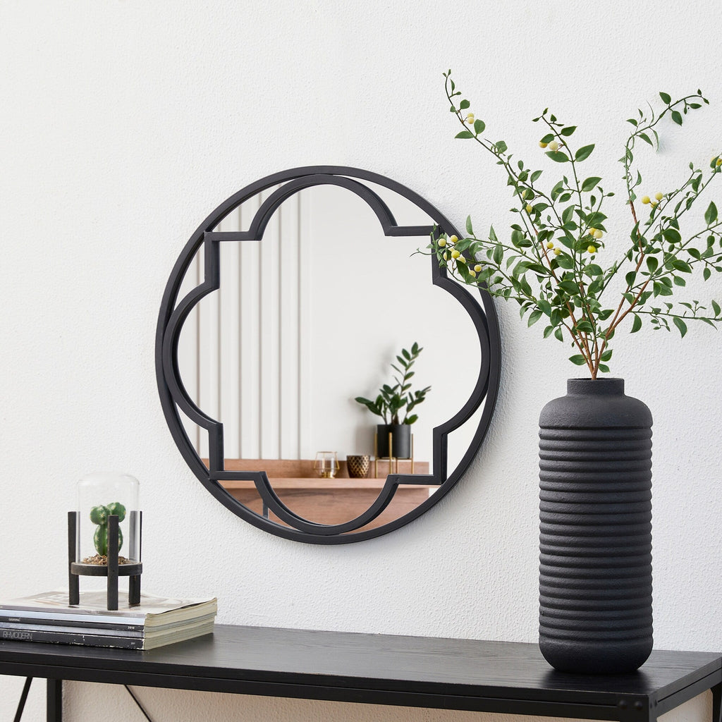 Miroir mural moderne rond/arqué en métal noir Glitzhome, décoration d'intérieur