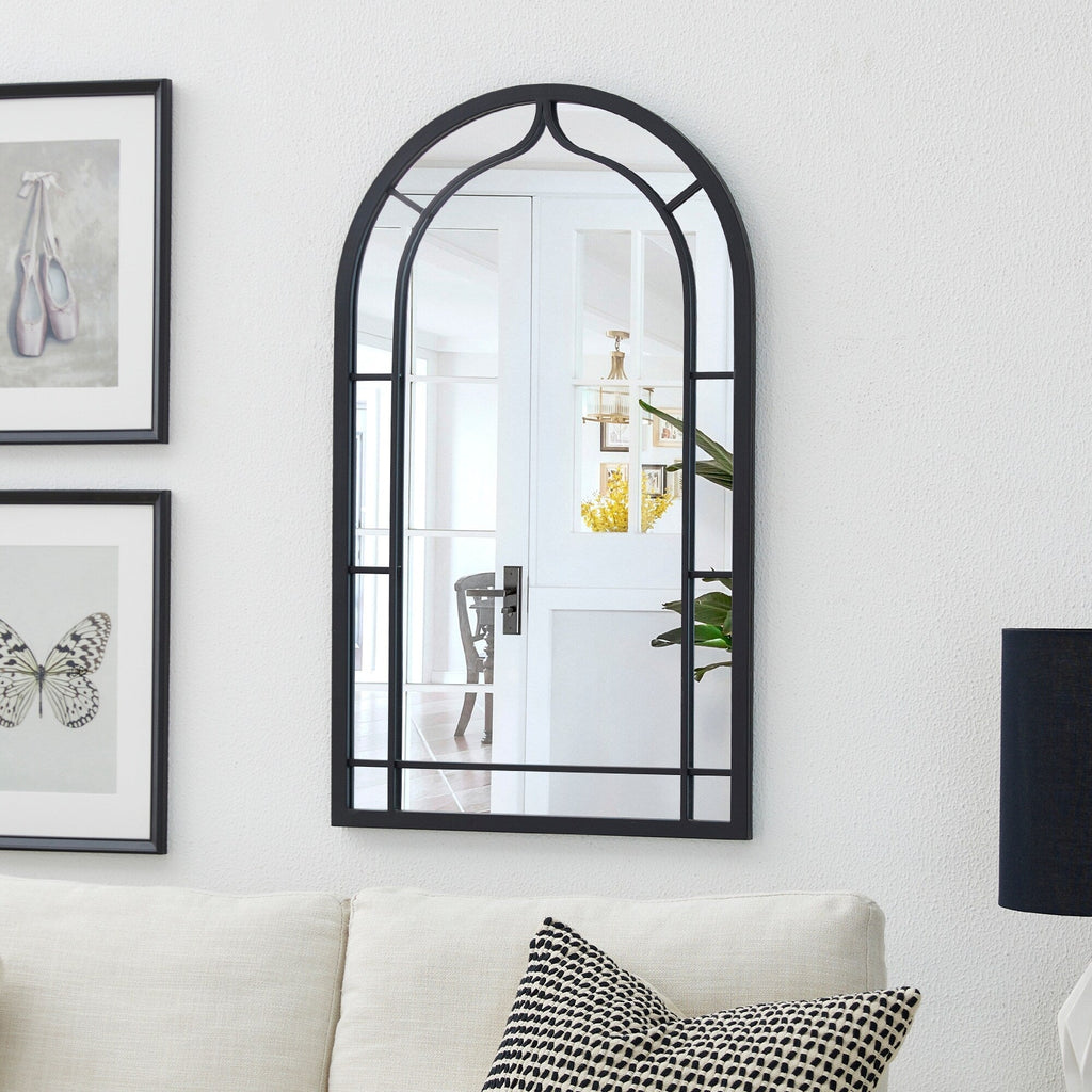 Miroir mural moderne rond/arqué en métal noir Glitzhome, décoration d'intérieur