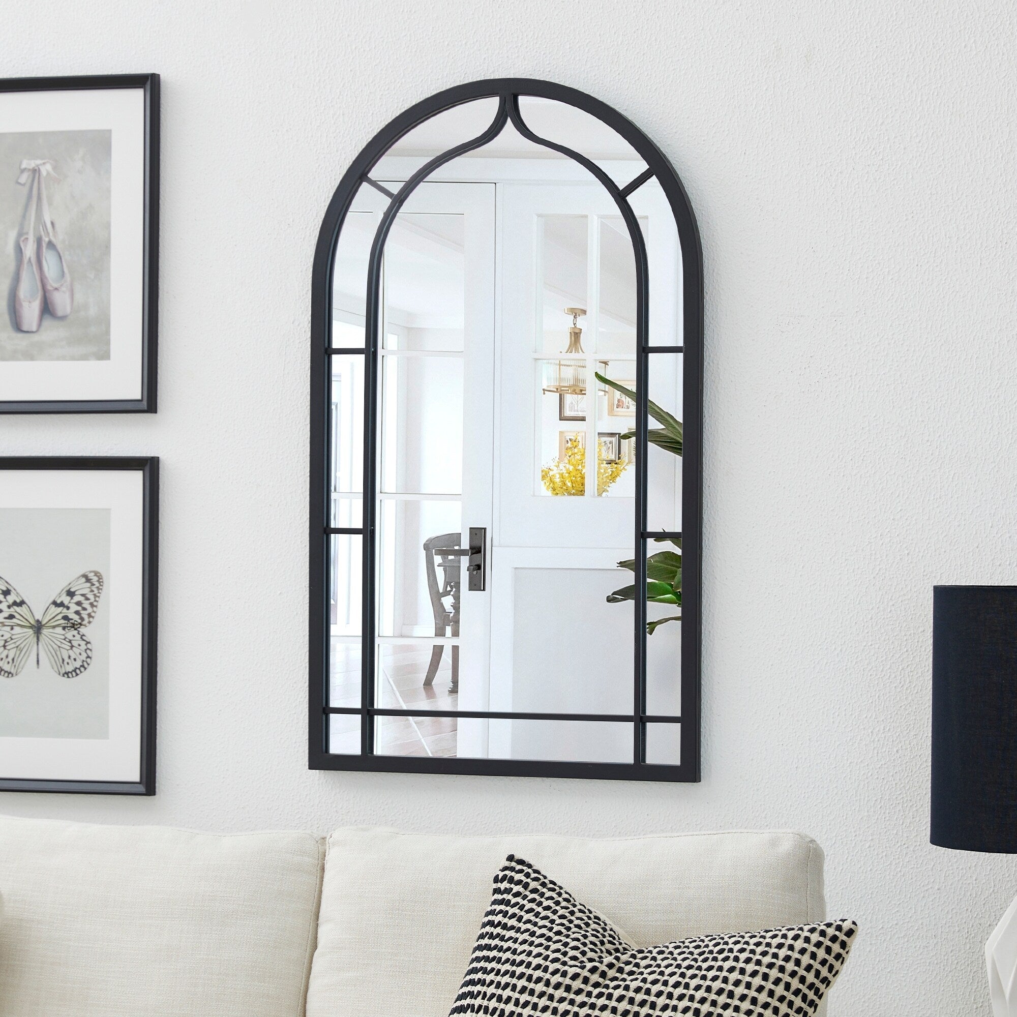 Miroir mural moderne rond/arqué en métal noir Glitzhome, décoration d'intérieur