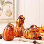 Décorations de citrouilles en verre à rayures multiples pour la récolte d'automne, Halloween, Thanksgiving, festival, Glitzhome