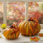 Décoration de table de Thanksgiving en verre soufflé à la main à rayures multiples Glitzhome Fall Harvest